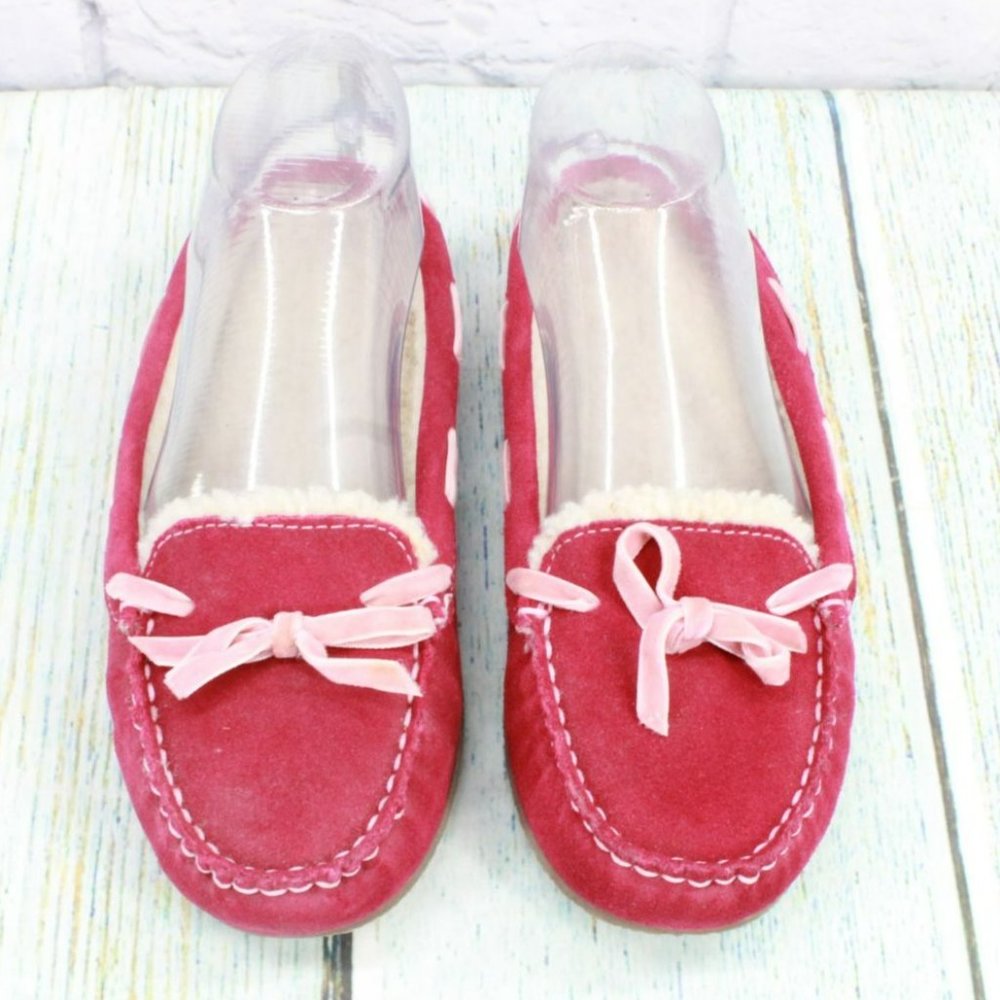 LL Bean Pink Suede Slip On Handsewn Moccasin Toe Loafers Slippers Size 6 M - Picture 5 of 9